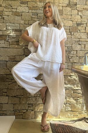 Lalli Damask 7/8 Barrel Leg Pant White