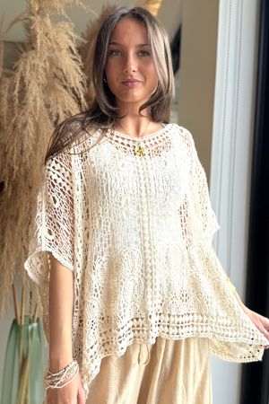 Laundry B Alma Slouch Crochet Top Vintage Cream