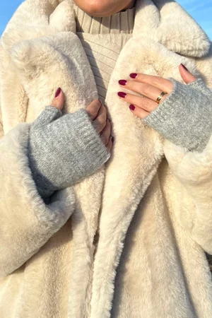 Laundry B Cosy Cuff Fingerless Gloves Grey Marl