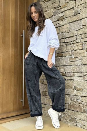 Laundry B Duran Grid Barrel Leg Jean Black Denim 