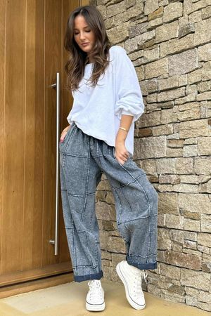 Laundry B Duran Grid Barrel Leg Jean Blue Denim - -