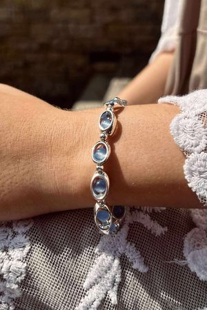 Free Spirit Stretch Stacker Bracelet Moon Stone Loop Link Silver Blue