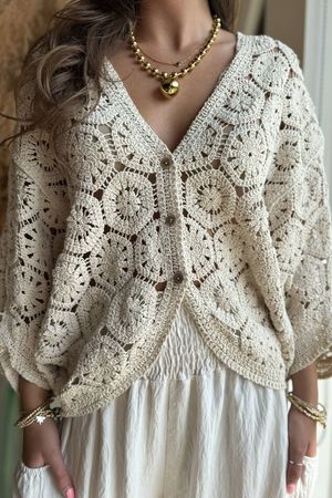 Laundry B Indra Crochet Bolero Cardigan Stone - 