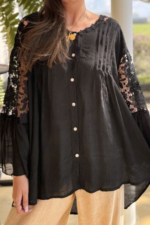 Laundry B Jamira Cotton Blend Blouse Black /48