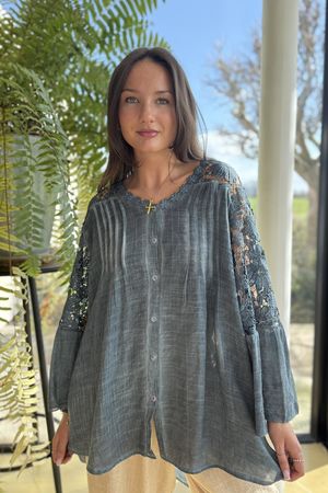 Laundry B Jamira Cotton Blend Blouse Washed Denim /47