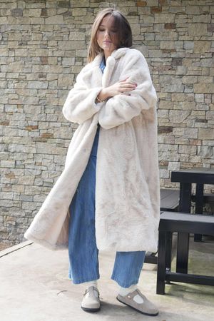 Laundry B Mara Luxury Faux Fur Long Coat Champagne /3 