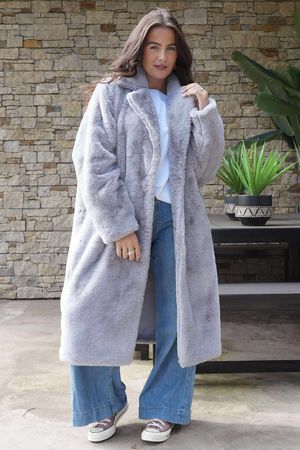 Laundry B Mara Luxury Faux Fur Long Coat Cloud Grey 