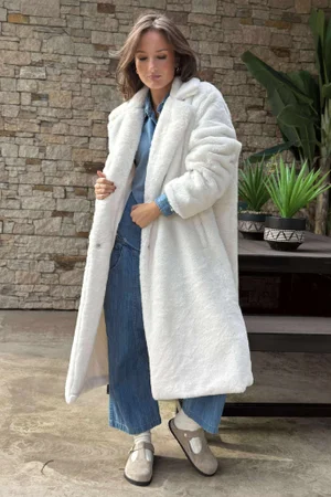 Laundry B Mara Luxury Faux Fur Long Coat French Ivory /3 