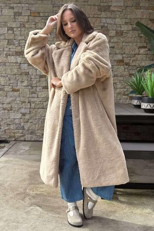 Laundry B Mara Luxury Faux Fur Long Coat Soft Tan 
