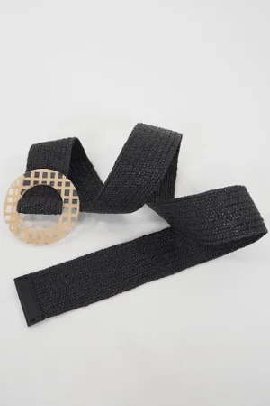 Laundry B Muu Stretch Raffia Belt Black