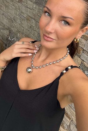 Laundry B Rock Globe Necklace White Gold Plated