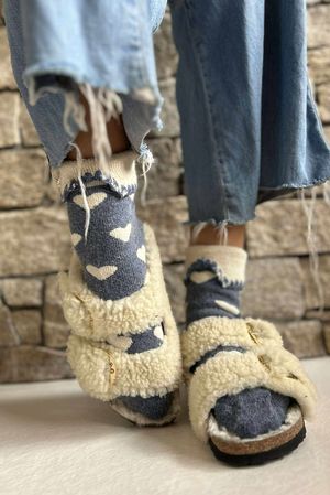 Laundry B Terry & Wool Luxury Socks Heart Denim Stone