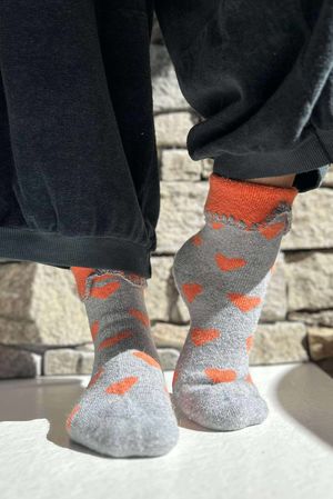 Laundry B Terry & Wool Luxury Socks Heart Orange Grey