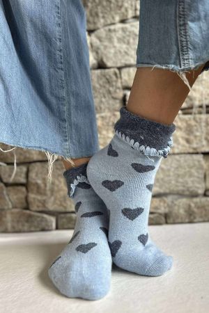 Laundry B Terry & Wool Luxury Socks Heart Pale Blue Denim
