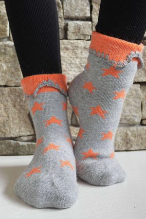Laundry B Terry & Wool Luxury Socks Star Orange Grey