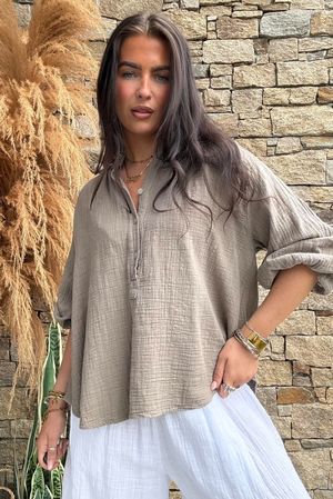 Annie Cushion Cotton Laurie Blouse Earth