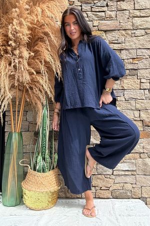 Annie Cushion Cotton Laurie Blouse Navy