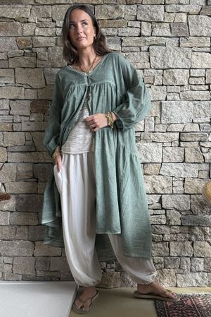 Cappotto Lungo Donna Lagenlook Italiano Con Fibbia E Tasche - Mix Lana Taglia Unica (Plus Size) - Foto 2