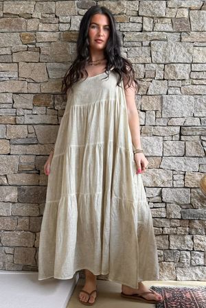 Lenni Cotton Tiered Dress Washed Sandstone