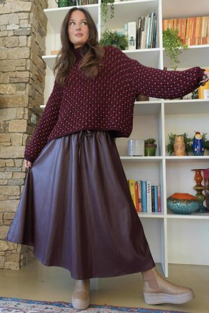 Lennon Super Soft Faux Leather Skirt Burgundy