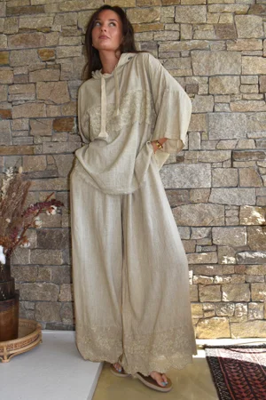 Lin & Lace Linen Blend Hoodie Washed Sandstone