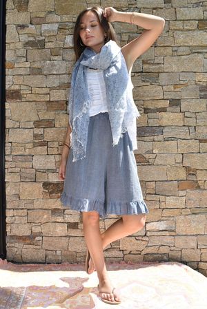 Lina Linen Blend Frill Short Washed Denim