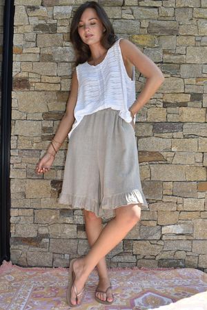 Lina Linen Blend Frill Short Washed Mocha