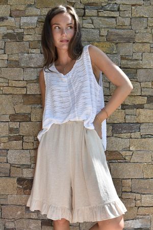 Lina Linen Blend Frill Short Washed Stone