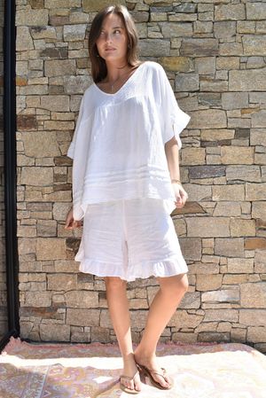 Lina Linen Blend Frill Short White