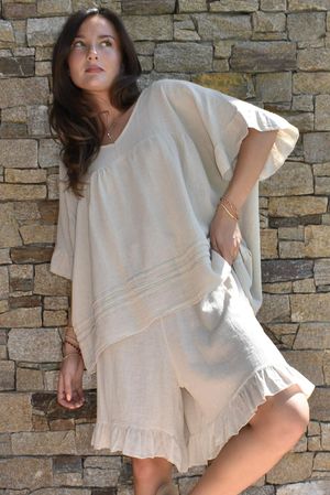 Lina Linen Blend Smock Top Washed Stone