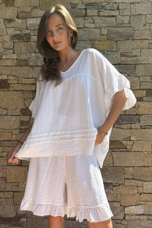 Lina Linen Blend Smock Top White