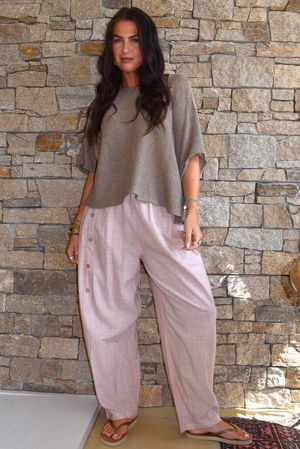 Lindin Linen Blend Button Barrel Pant Washed Antique Rose