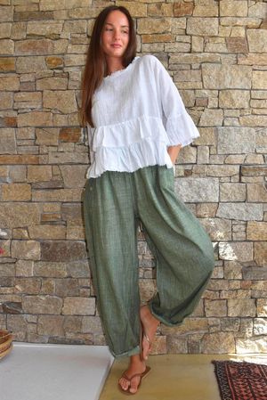 Lindin Linen Blend Button Barrel Pant Washed Khaki