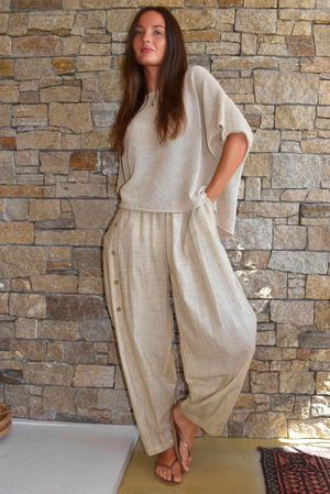 Lindin Linen Blend Button Barrel Pant Washed Sandstone