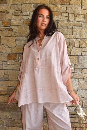 Lindin Linen Blend Button Smock Top Washed Antique Rose