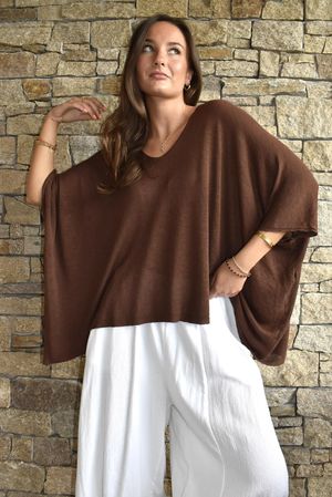 Linen Blend Slub Drape Knit Chocolate