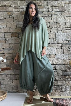 Linen Blend Slub Drape Knit Khaki