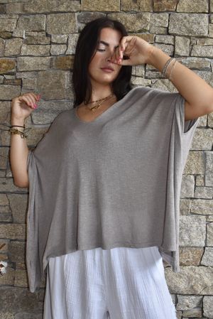 Linen Blend Slub Drape Knit Mocha