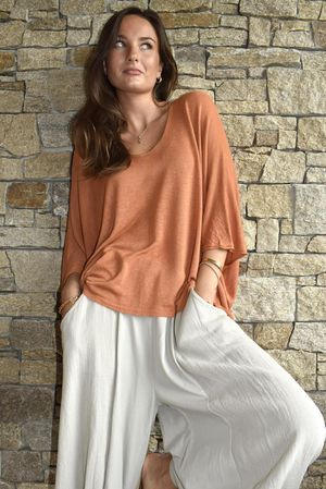 Linen Blend Slub Drape Knit Rust