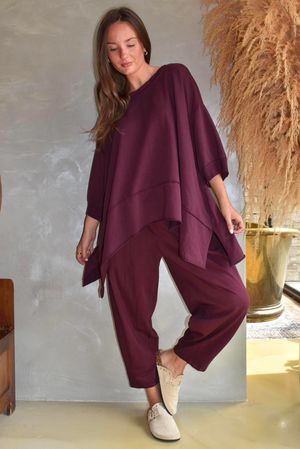 Lock Panel Dip Side Sweatshirt Aubergine