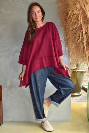 Lock Panel Dip Side Sweatshirt Burgundy
