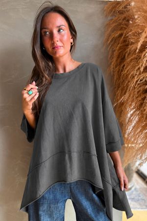 Lock Panel Dip Side Sweatshirt Charcoal