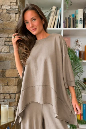 Lock Panel Dip Side Sweatshirt Mocha