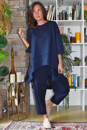 Lock Panel Dip Side Sweatshirt Navy