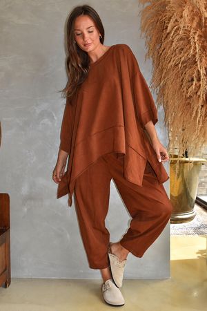 Lock Panel Dip Side Sweatshirt Rust