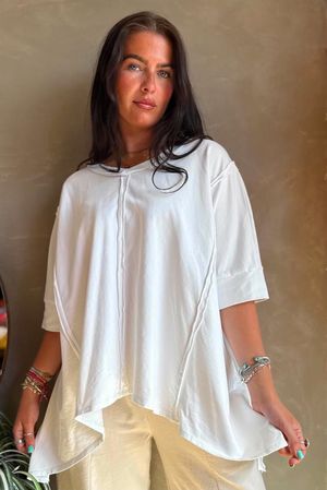 Lock Raw Seam Dip Side Short Sleeve Top White 