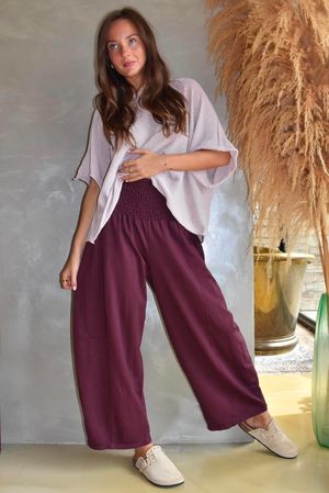 Lock Shirring Barrel Pant Aubergine