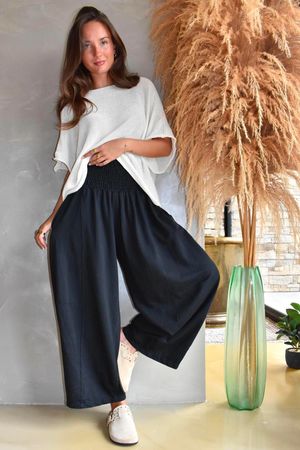 Lock Shirring Barrel Pant Black