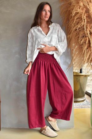 Lock Shirring Barrel Pant Burgundy