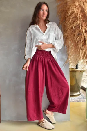 Lock Shirring Barrel Pant Burgundy